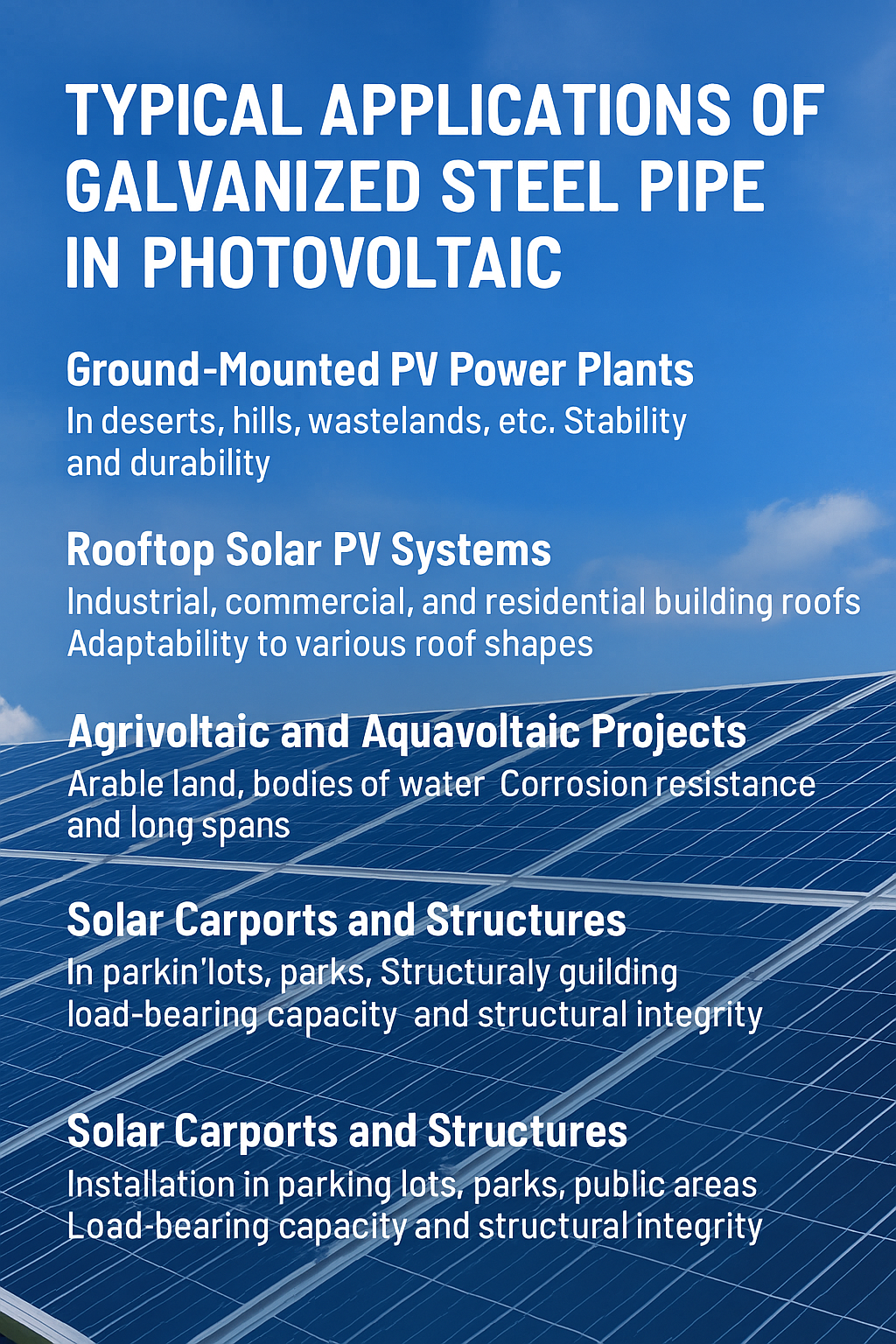 Solar Structure Using Gp Pipe Galvanized Steel Tubing: Green Supports, a Low-Carbon Future | Sino East