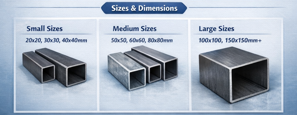Square steel tubes sizes&dimensions