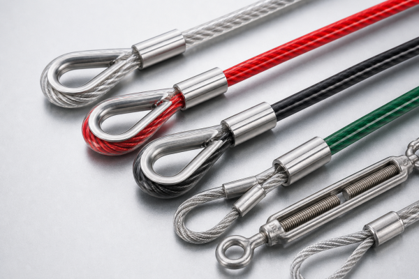 Flexible PVC and Nylon jacketed steel wire rope cables in various colors for rigging and gym equipment